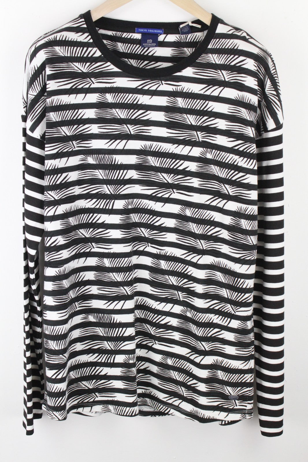 SCOTCH & SODA Ams Couture Men T-Shirt XL Black Pure Cotton Anti Fit Patterned