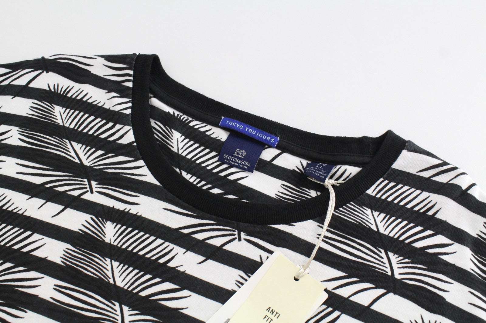 SCOTCH & SODA Ams Couture Men T-Shirt XL Black Pure Cotton Anti Fit Patterned