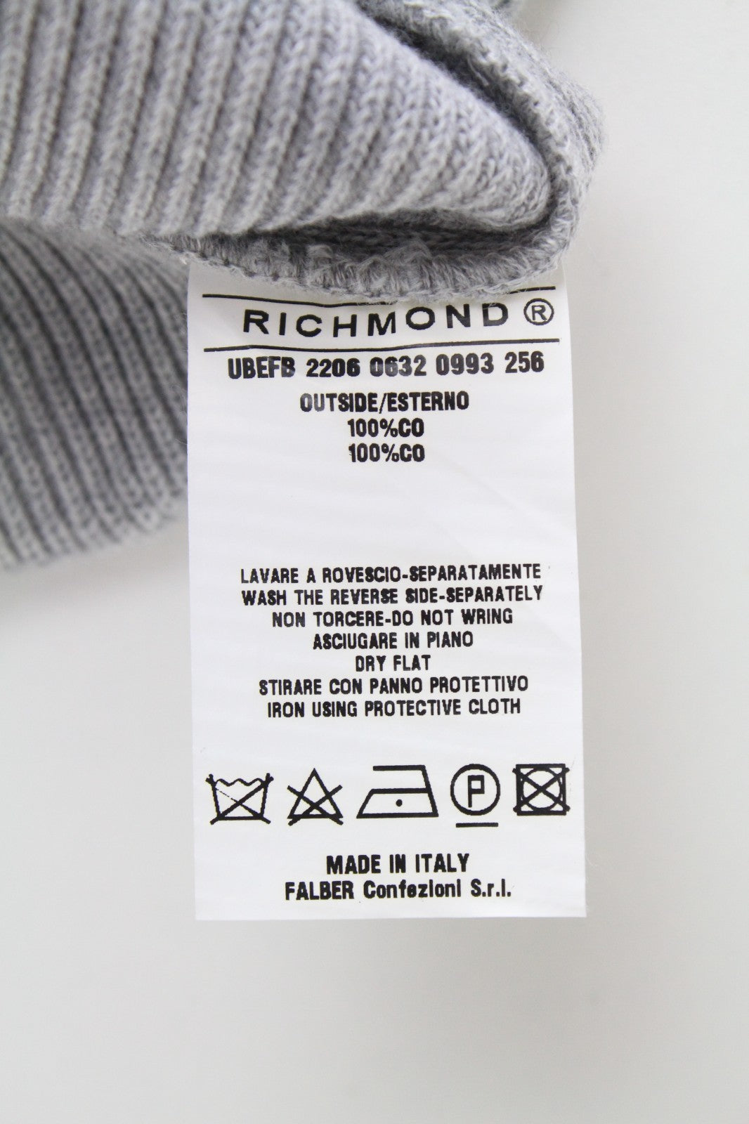 RICHMOND  Men Sweatshirt M/L Grey Pure Cotton V-neck Long Sleeved Casual