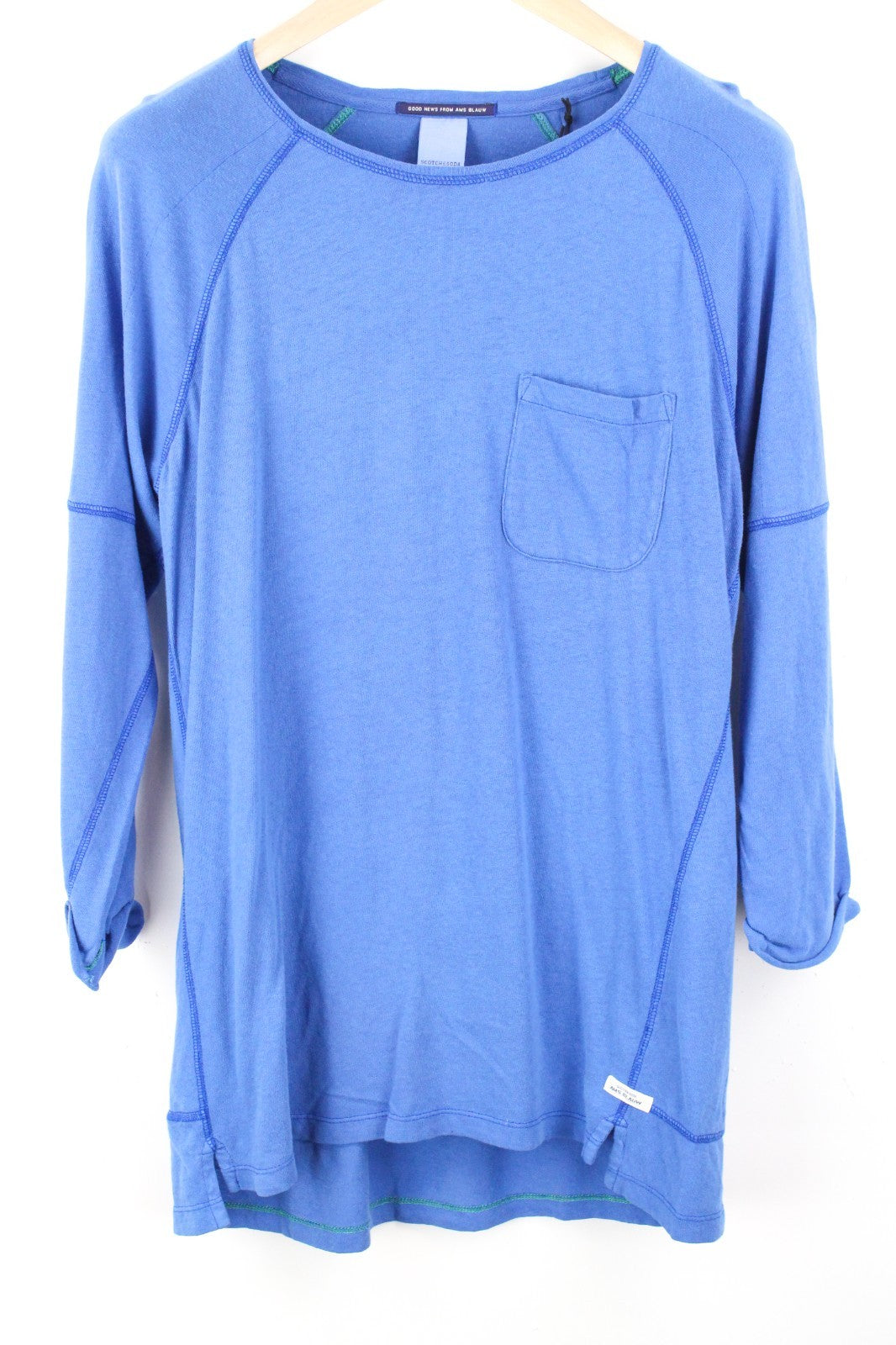 SCOTCH & SODA Ams Blauw Men T-Shirt ~S Casual Blue Pocketed 3/4 Sleeve Pull On