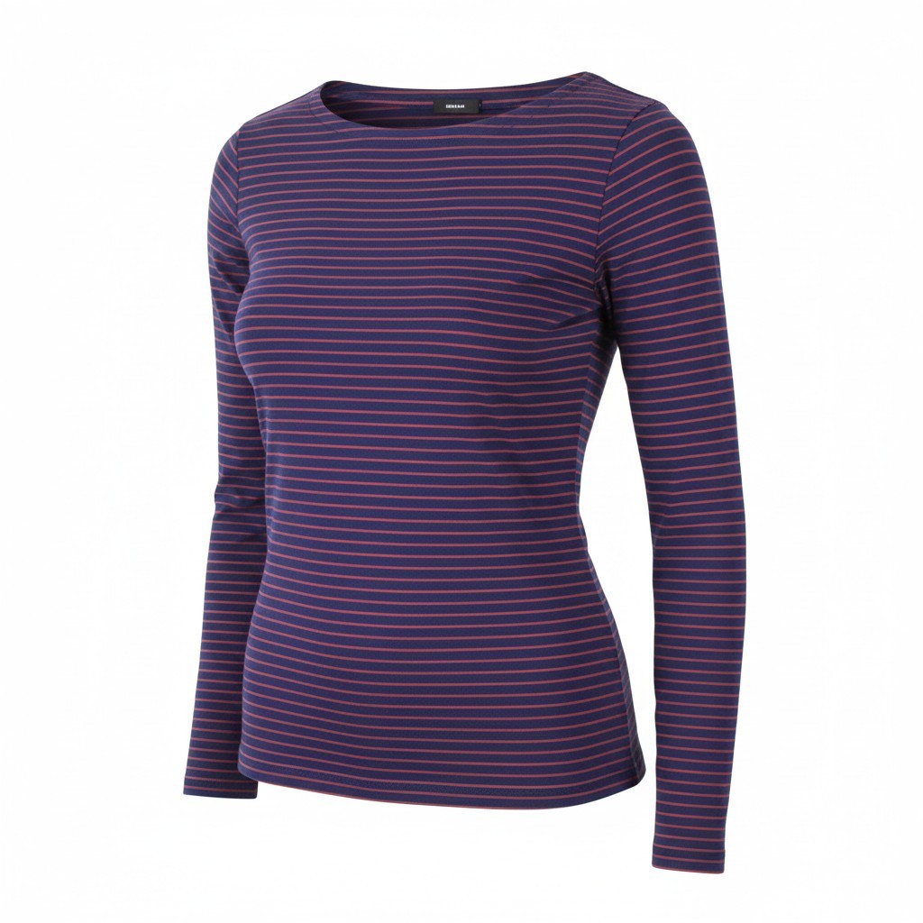 DENHAM Glide Women T-Shirt XS Navy Pure Cotton Red Stripes Long Sleeve