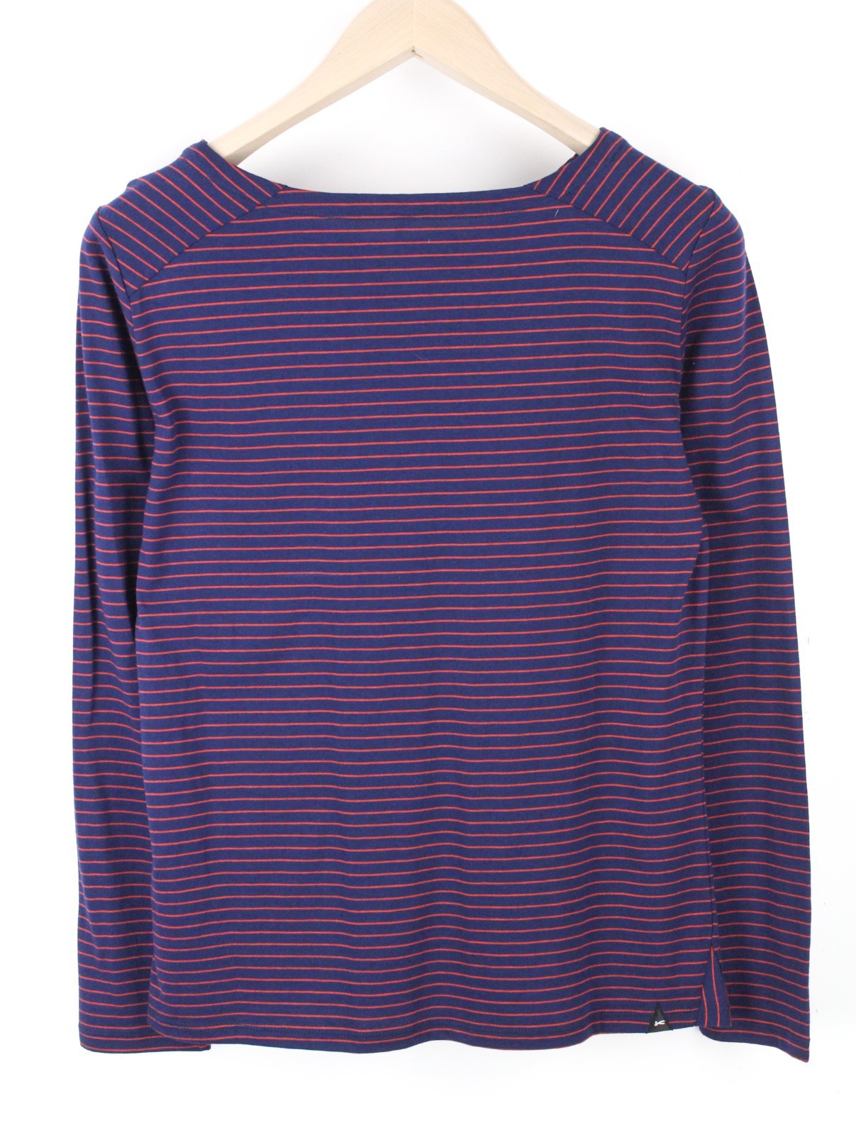 DENHAM Glide Women T-Shirt XS Navy Pure Cotton Red Stripes Long Sleeve