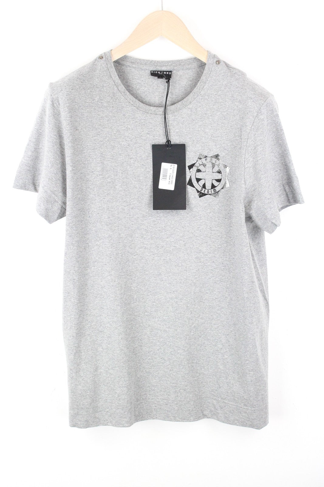 RICHMOND Men T-Shirt L Casual Grey Pure Cotton Logo Short Sleeve Pull On
