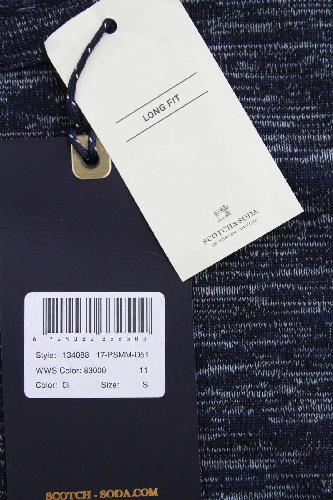 SCOTCH & SODA Ams Couture Men T-Shirt S Dark Blue Cotton Blend Long Fit Casual