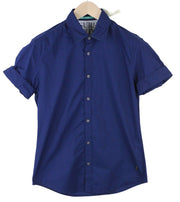 SCOTCH & SODA Ams Couture Men Shirt S Blue Slim Pure Cotton Short Sleeved