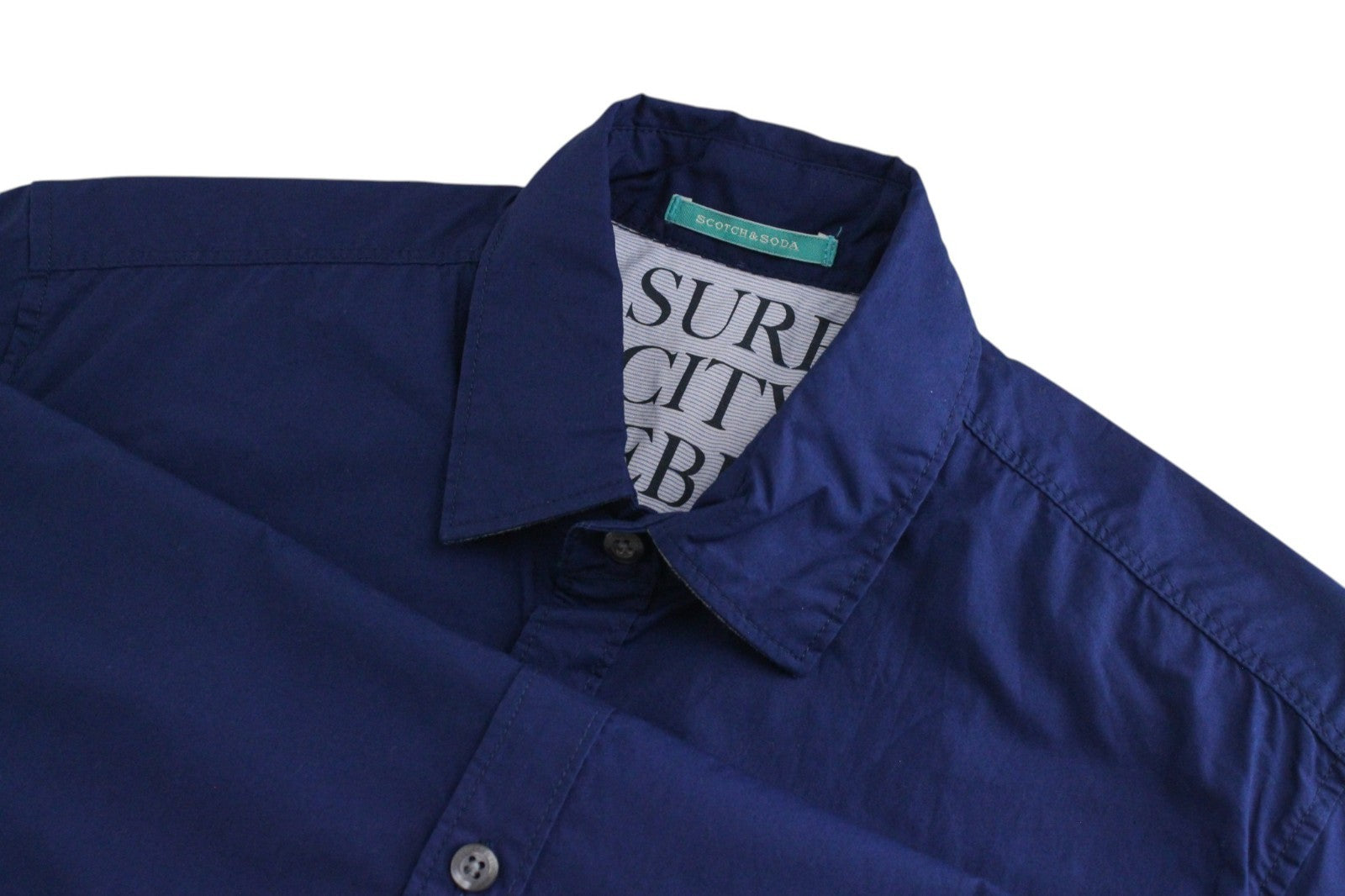 SCOTCH & SODA Ams Couture Men Shirt S Blue Slim Pure Cotton Short Sleeved