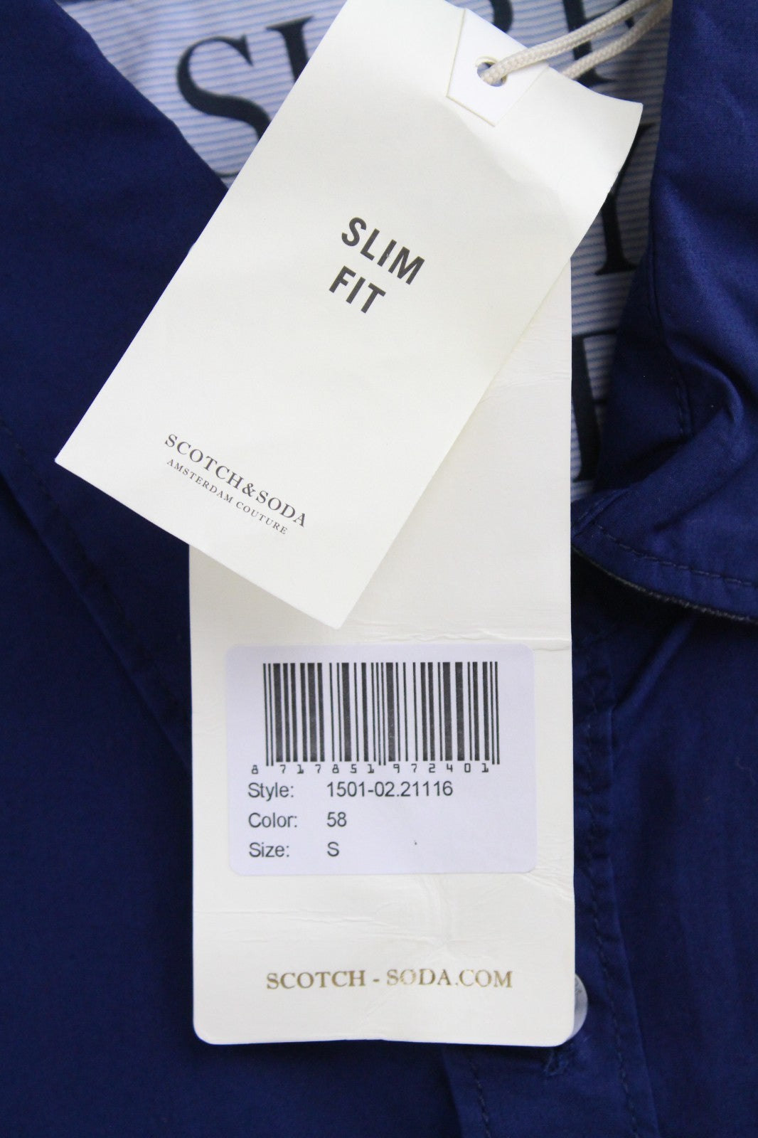 SCOTCH & SODA Ams Couture Men Shirt S Blue Slim Pure Cotton Short Sleeved