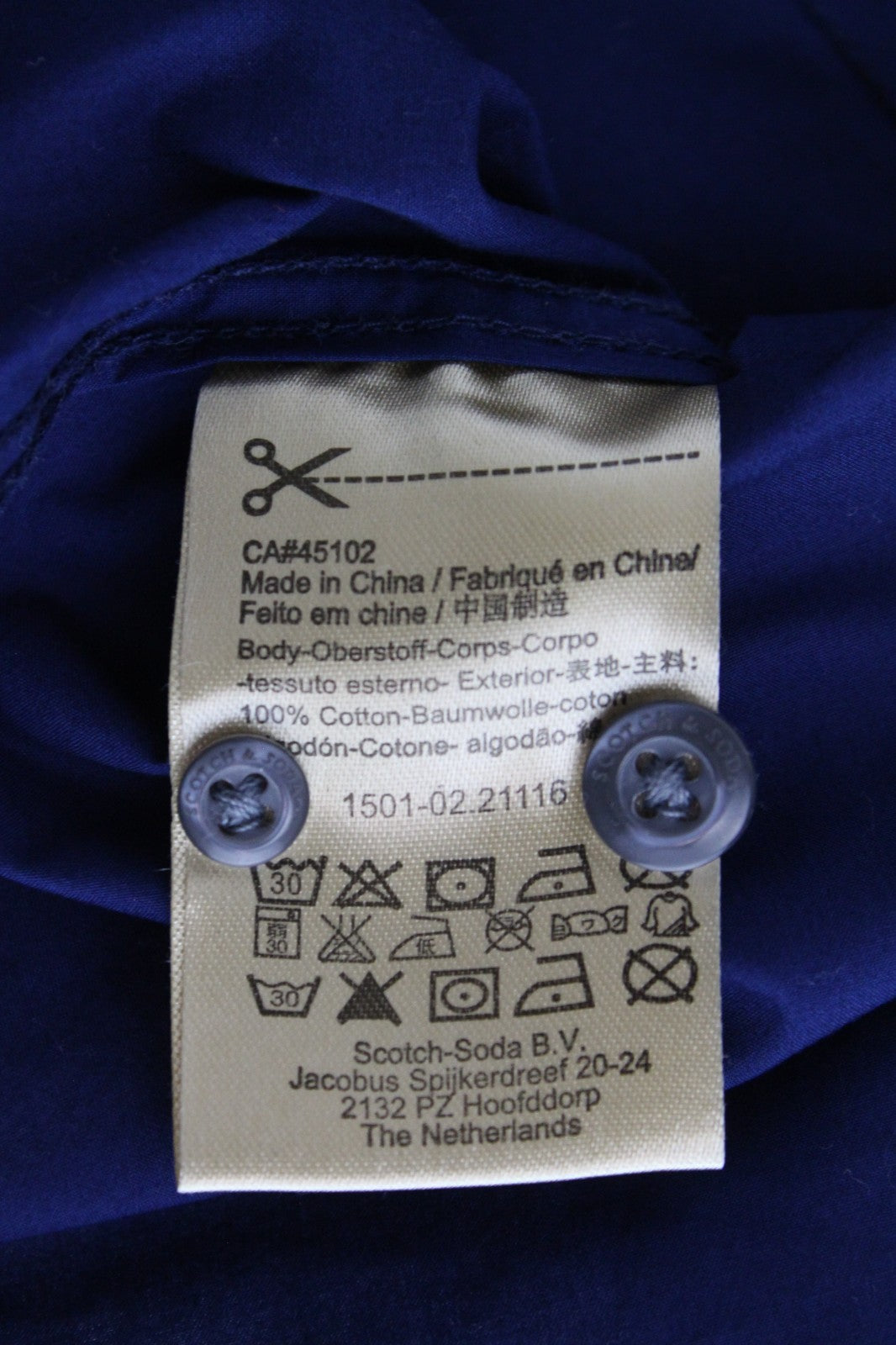 SCOTCH & SODA Ams Couture Men Shirt S Blue Slim Pure Cotton Short Sleeved