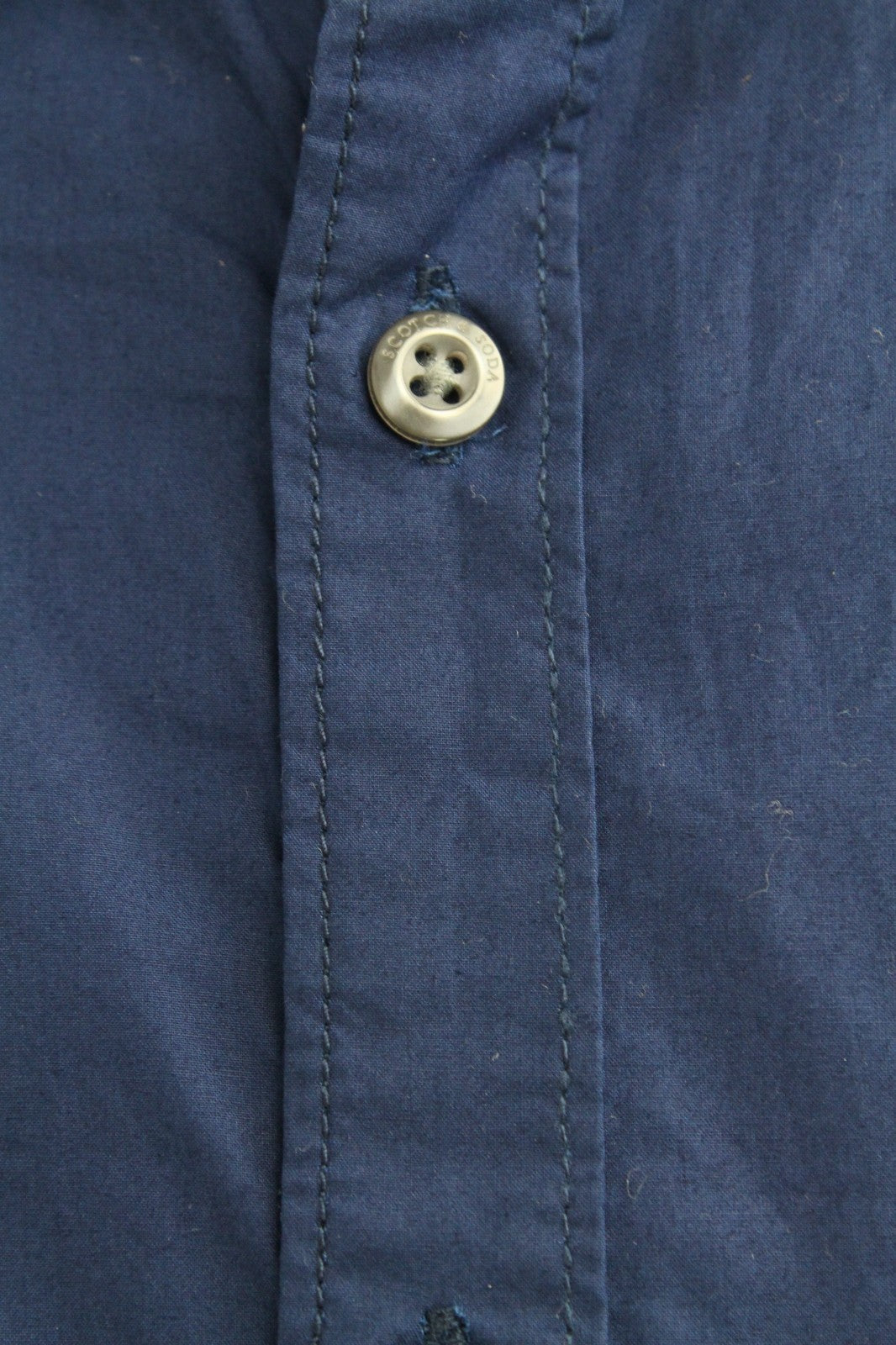 SCOTCH & SODA Ams Couture Men Shirt S Blue Slim Pure Cotton Short Sleeved