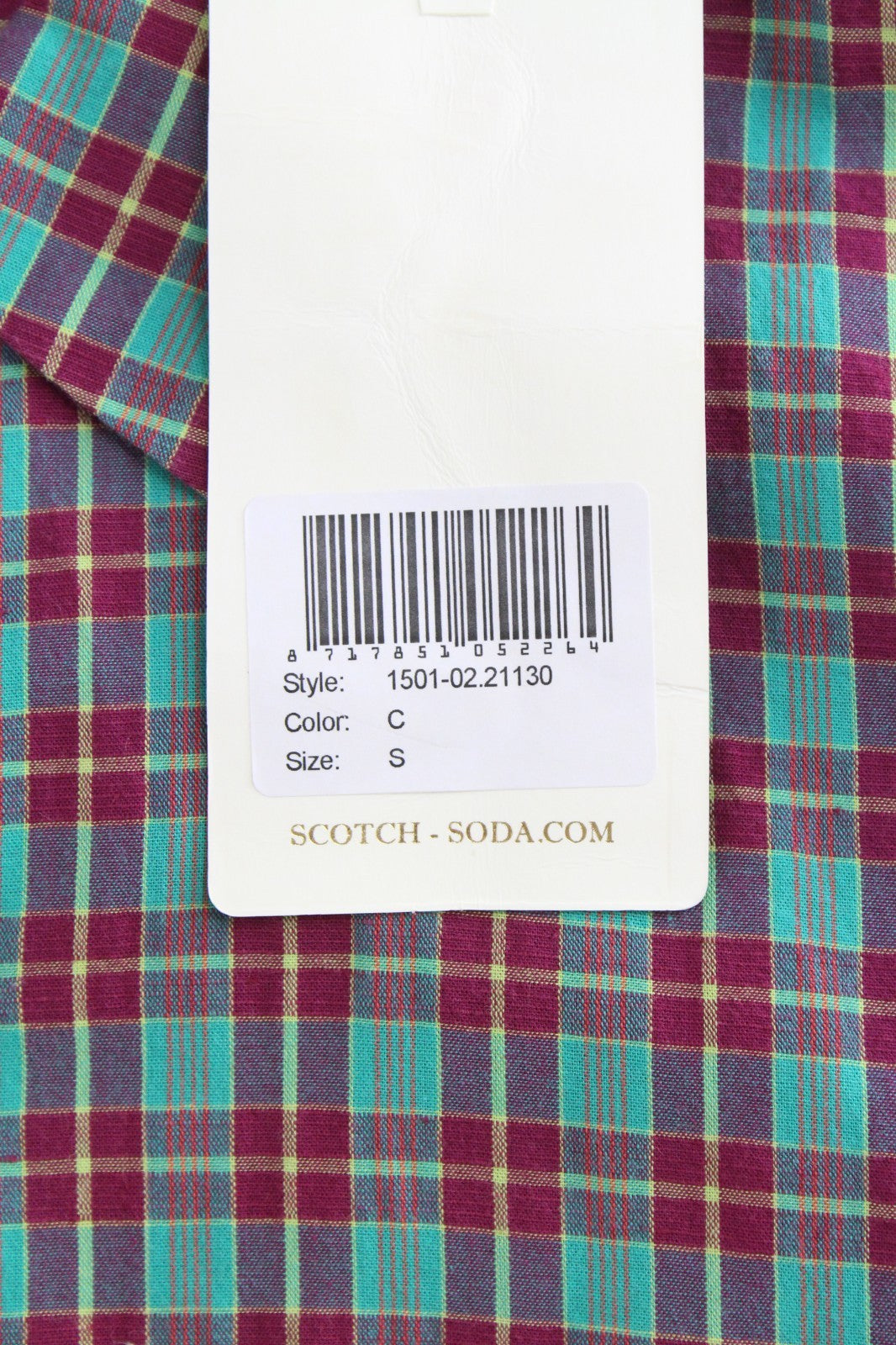 SCOTCH & SODA Ams Couture Men Shirt S Green Checked Short Sleeve Cotton Linen