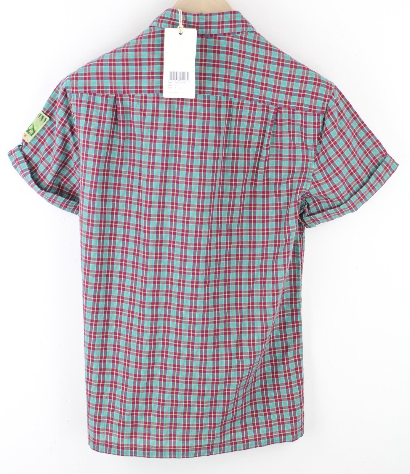 SCOTCH & SODA Ams Couture Men Shirt S Green Checked Patched Cotton Linen