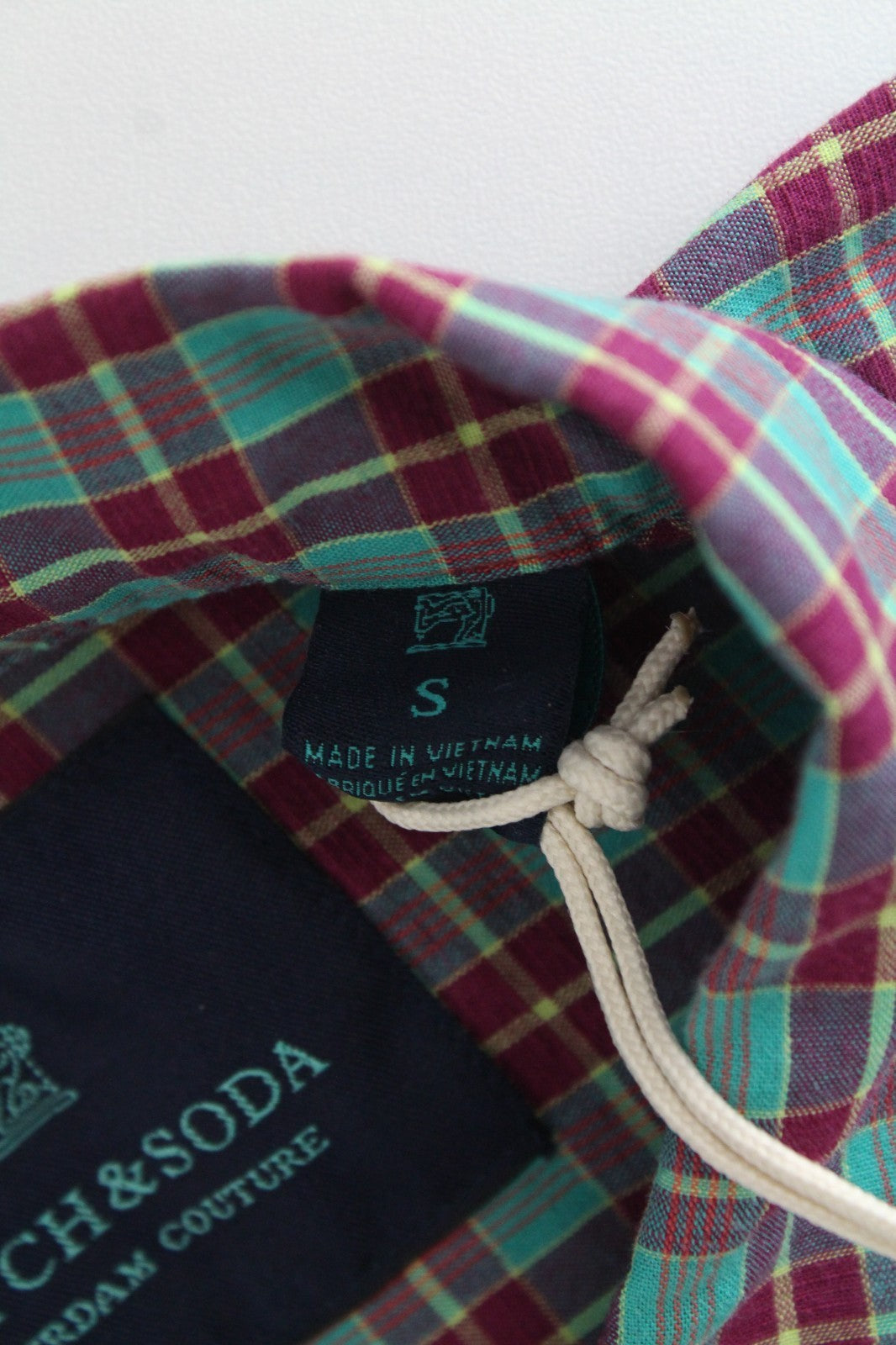 SCOTCH & SODA Ams Couture Men Shirt S Green Checked Patched Cotton Linen