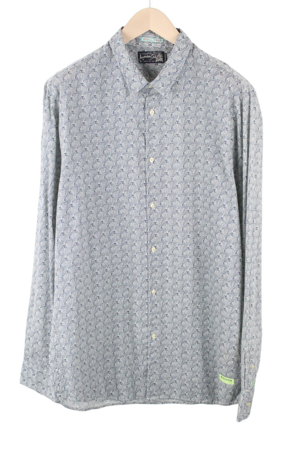 SCOTCH & SODA Ams Couture Men Shirt 2XL Blue Cotton Shell Patterns Long Sleeved