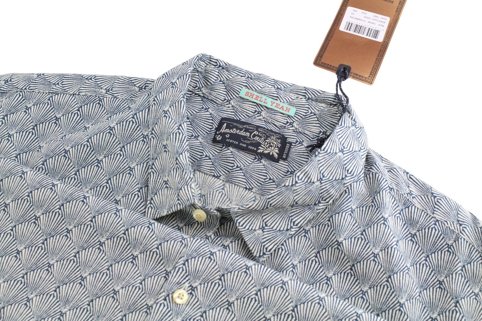 SCOTCH & SODA Ams Couture Men Shirt 2XL Blue Cotton Shell Patterns Long Sleeved