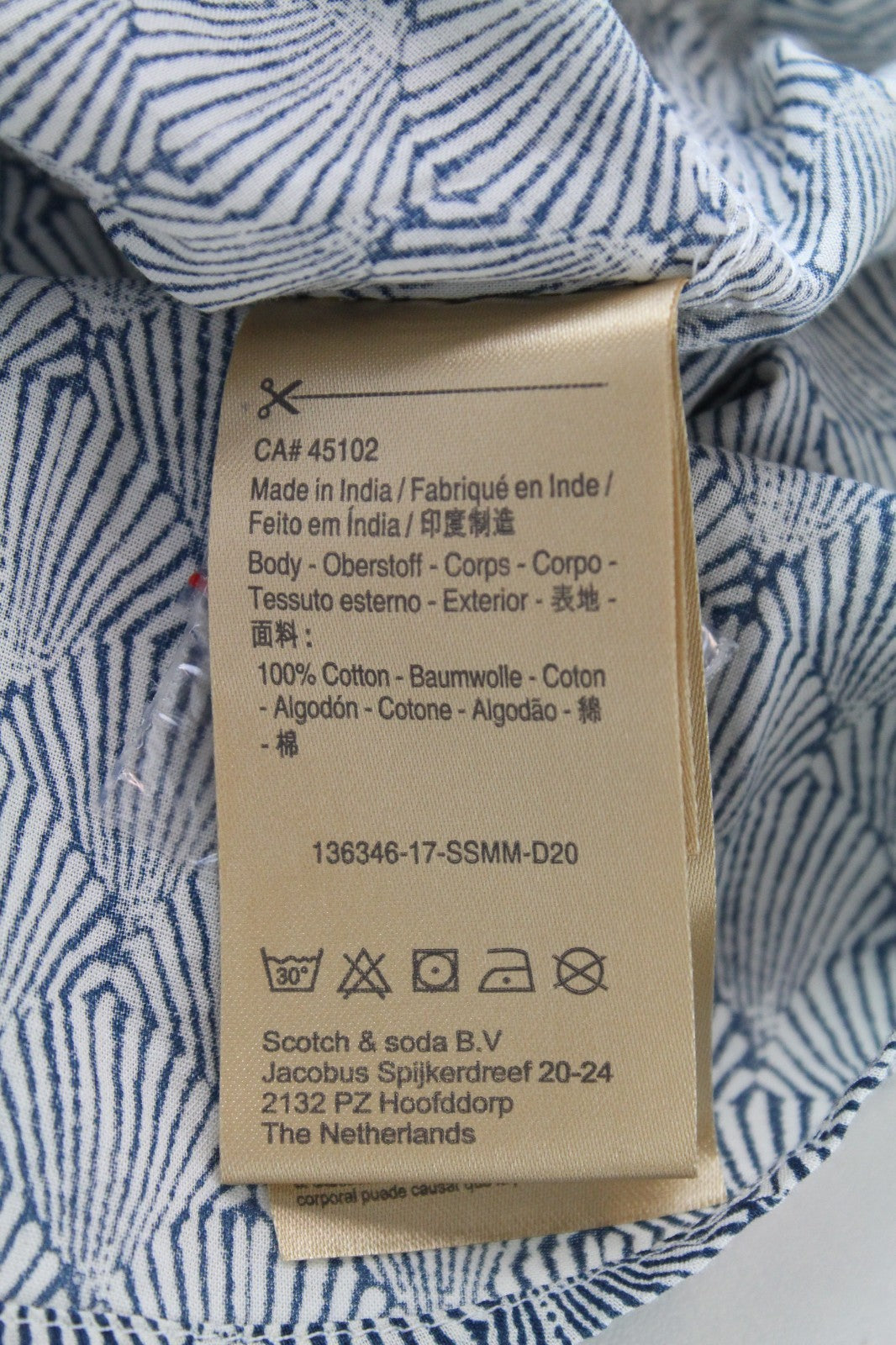 SCOTCH & SODA Ams Couture Men Shirt 2XL Blue Cotton Shell Patterns Long Sleeved