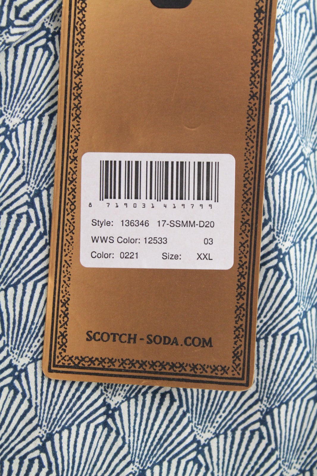 SCOTCH & SODA Ams Couture Men Shirt 2XL Blue Cotton Shell Patterns Long Sleeved