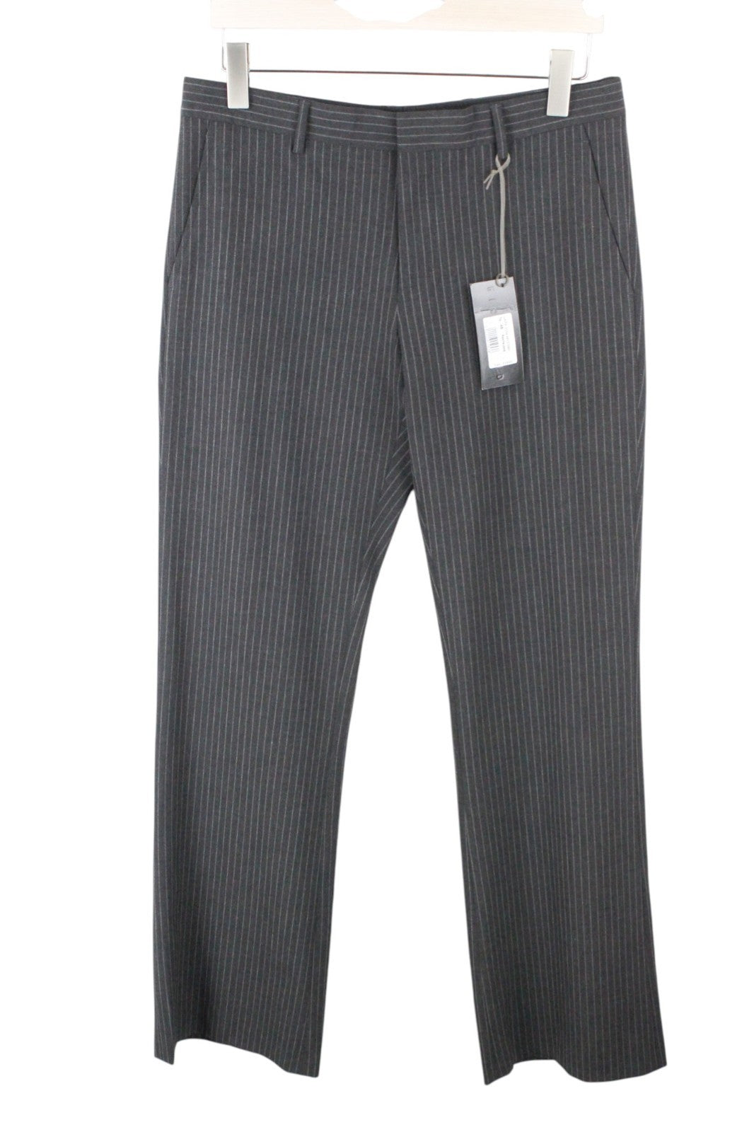 RICHMOND  Men Trousers 48 Grey Stretch Stripe Patterned Flat Front Formal