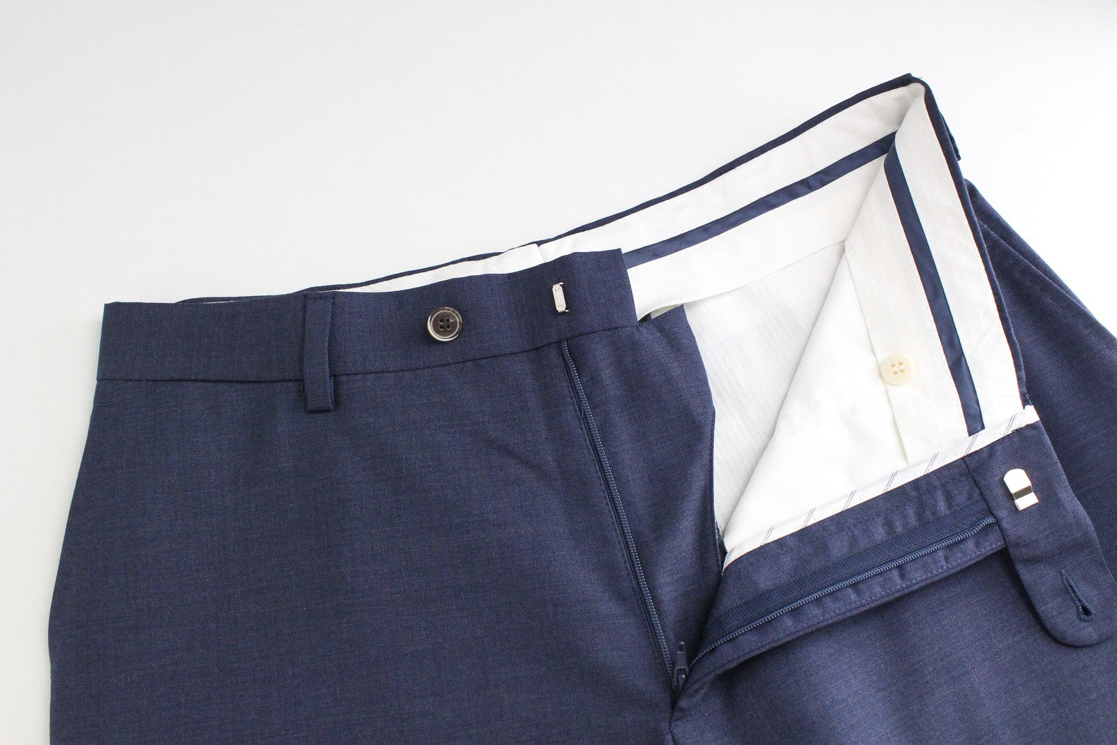 SUITSUPPLY Brescia Tux Men Trousers UK38R Blue Slim Fit Pleated Lined Pure Wool