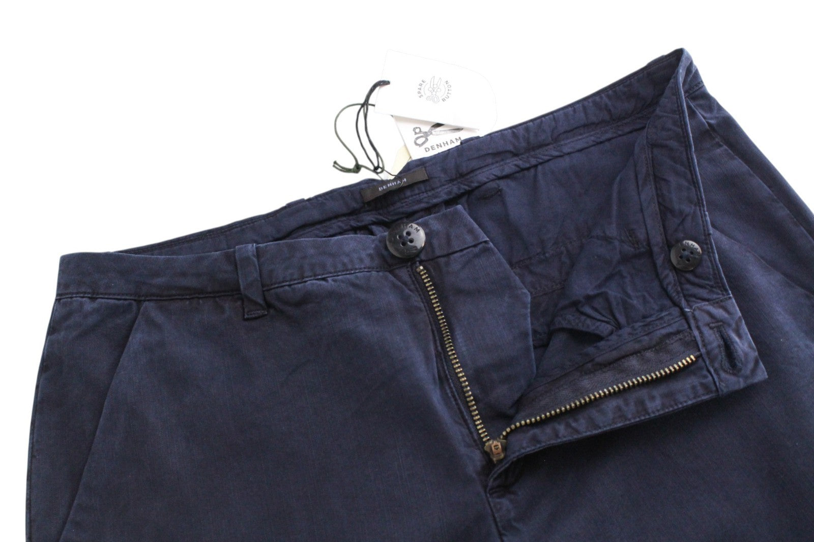 DENHAM Ocean Women Trousers XS Casual Pleated Front Navy Cotton Blend Chino