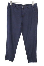 DENHAM Ocean Women Trousers S Casual Plain Pleated Navy Cotton Blend Chino