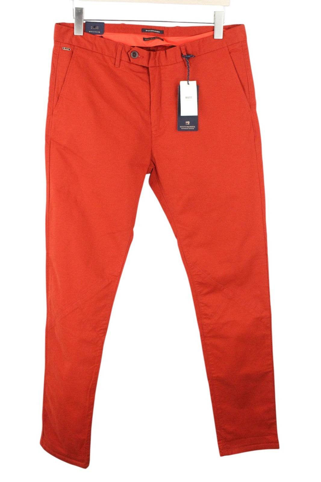 SCOTCH & SODA Mott Men Trousers W34/L34 Red Cotton Stretch Super Slim Flat Front