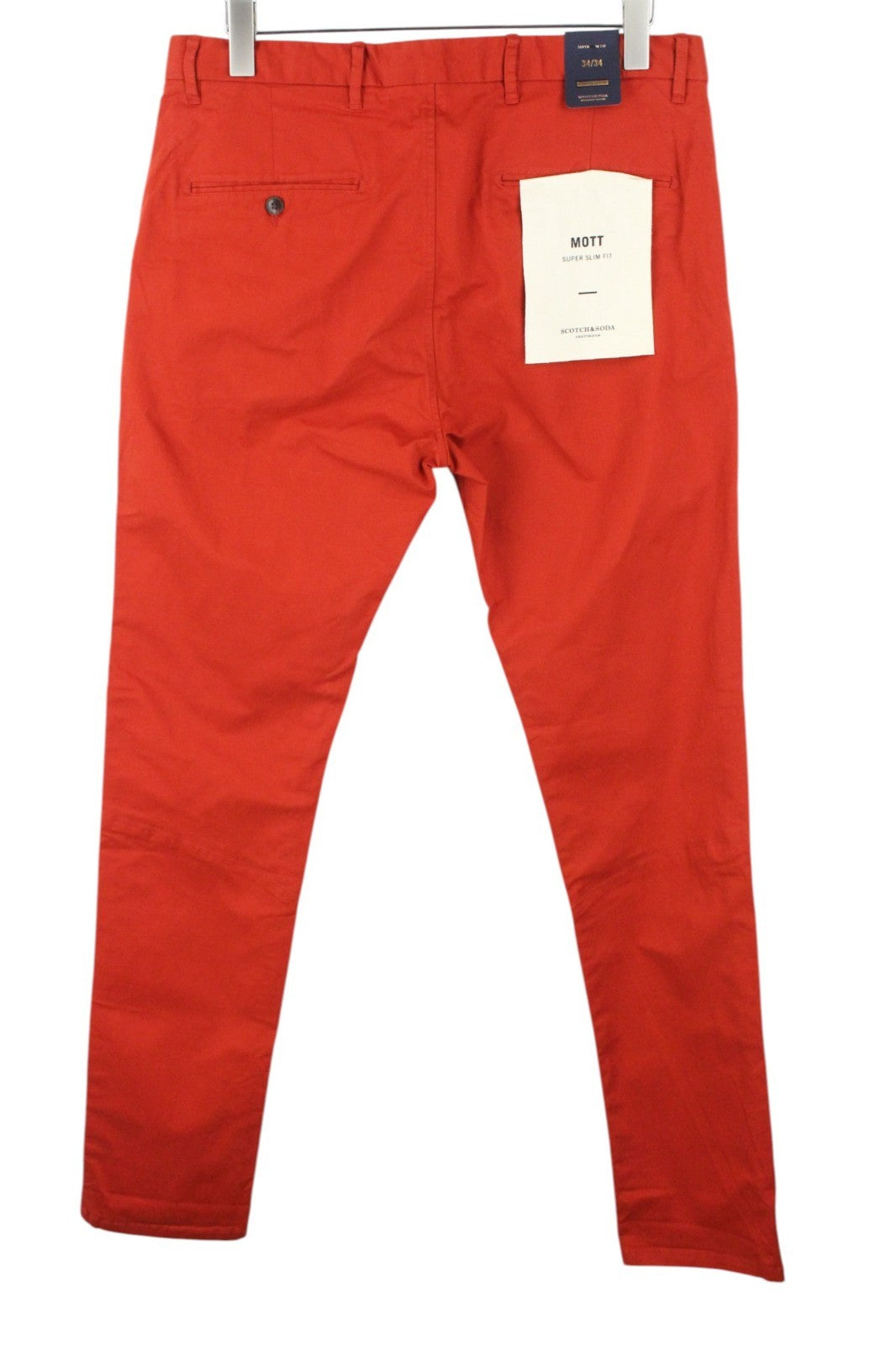 SCOTCH & SODA Mott Men Trousers W34/L34 Red Cotton Stretch Super Slim Flat Front