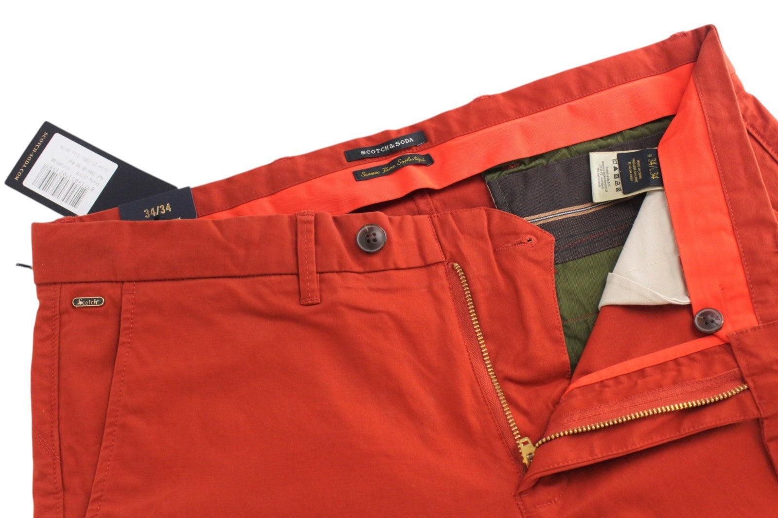 SCOTCH & SODA Mott Men Trousers W34/L34 Red Cotton Stretch Super Slim Flat Front