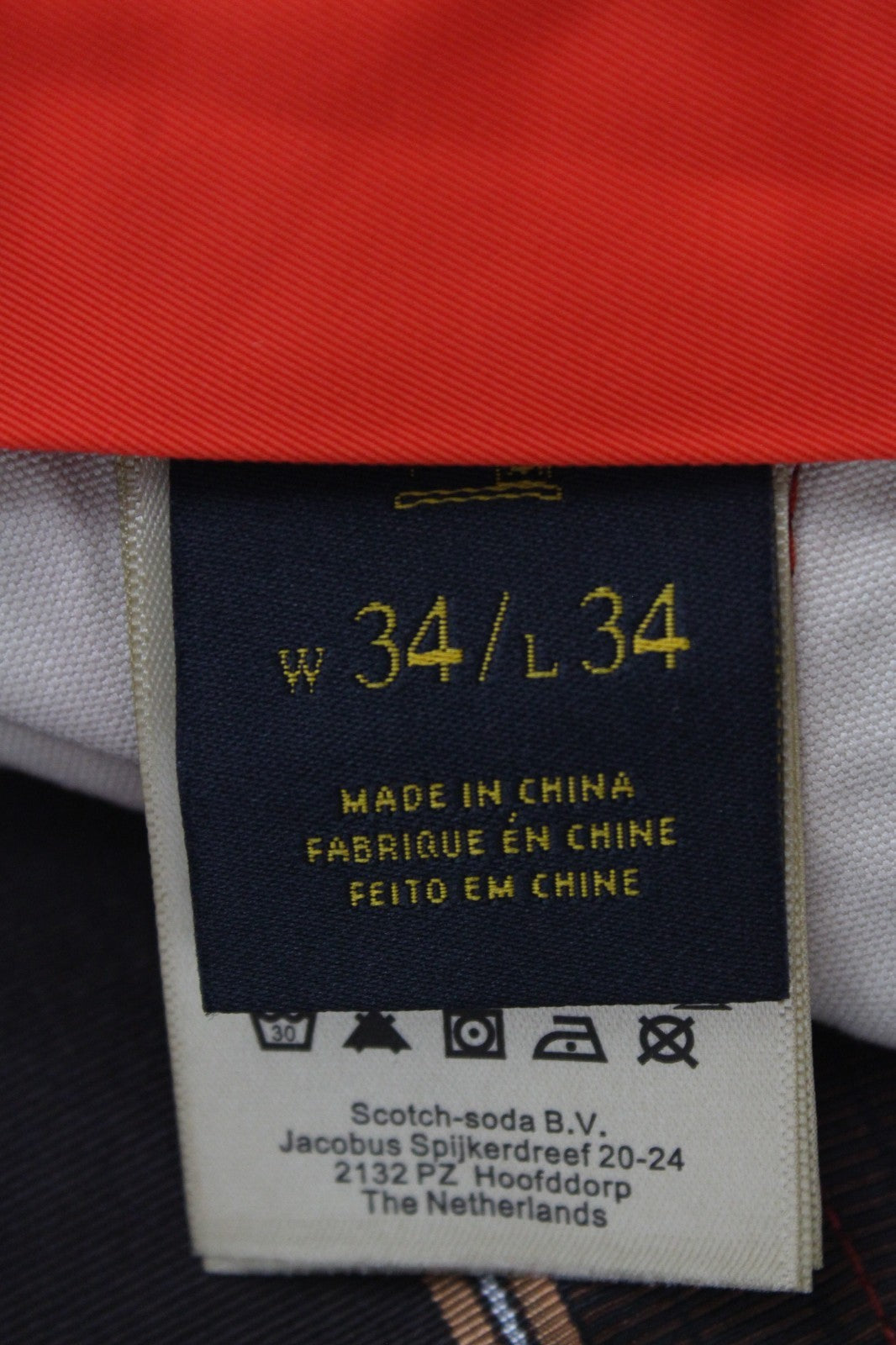SCOTCH & SODA Mott Men Trousers W34/L34 Red Cotton Stretch Super Slim Flat Front