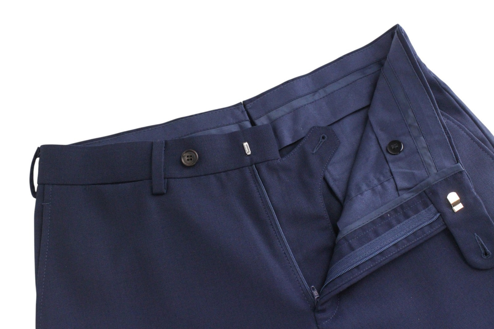 SUITSUPPLY Brescia Women Trousers UK28R Blue Pure Wool Pleated Lined Formal