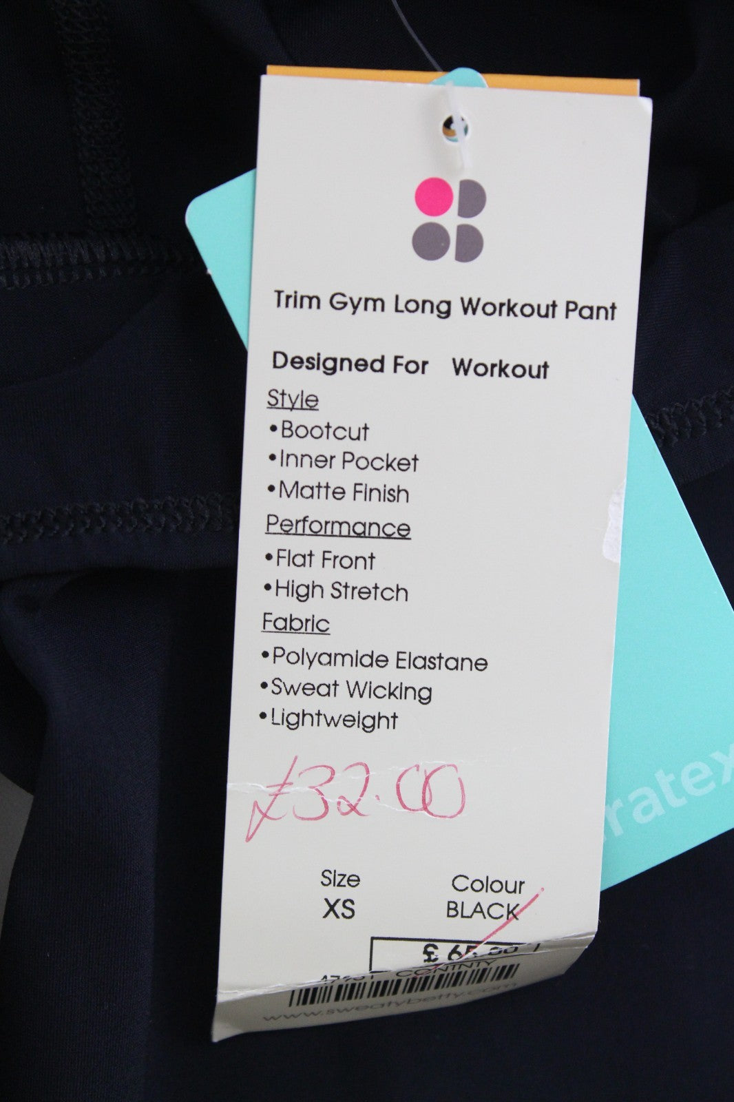 SWEATY BETTY Trim Gym Women Trousers XS Black Stretch Long Bootcut Flat Front