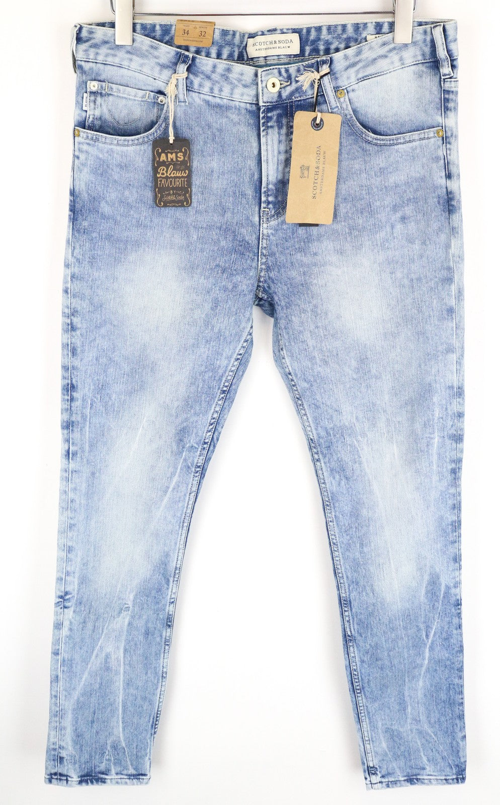 SCOTCH & SODA Skim Men Jeans W34/L34 Blue Cotton Stretch Skinny Fit Wash