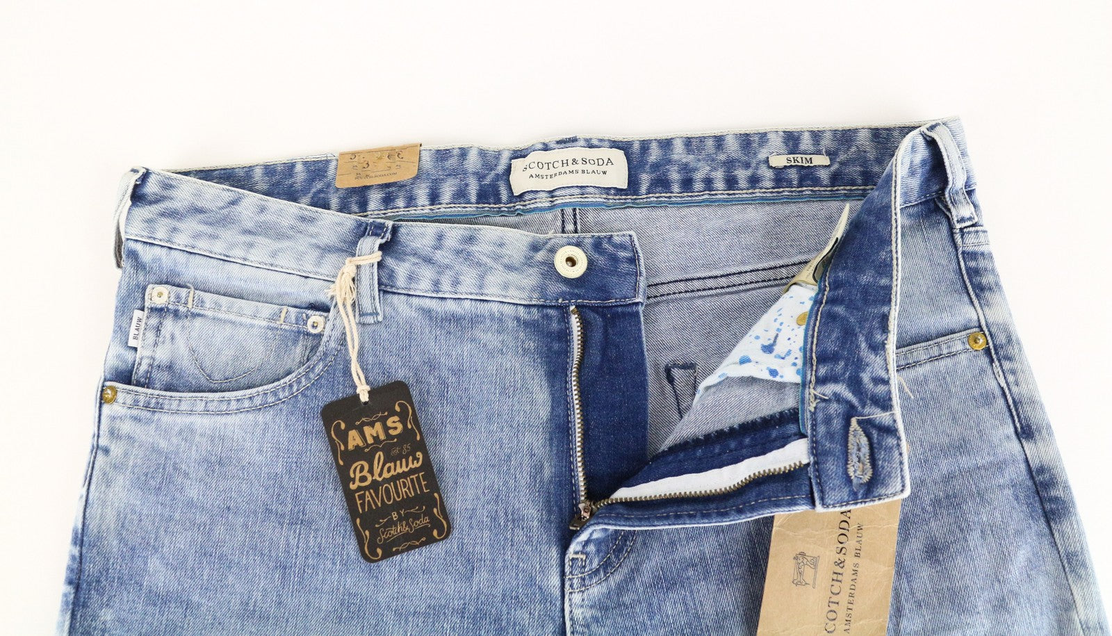 SCOTCH & SODA Skim Men Jeans W34/L34 Blue Cotton Stretch Skinny Fit Wash