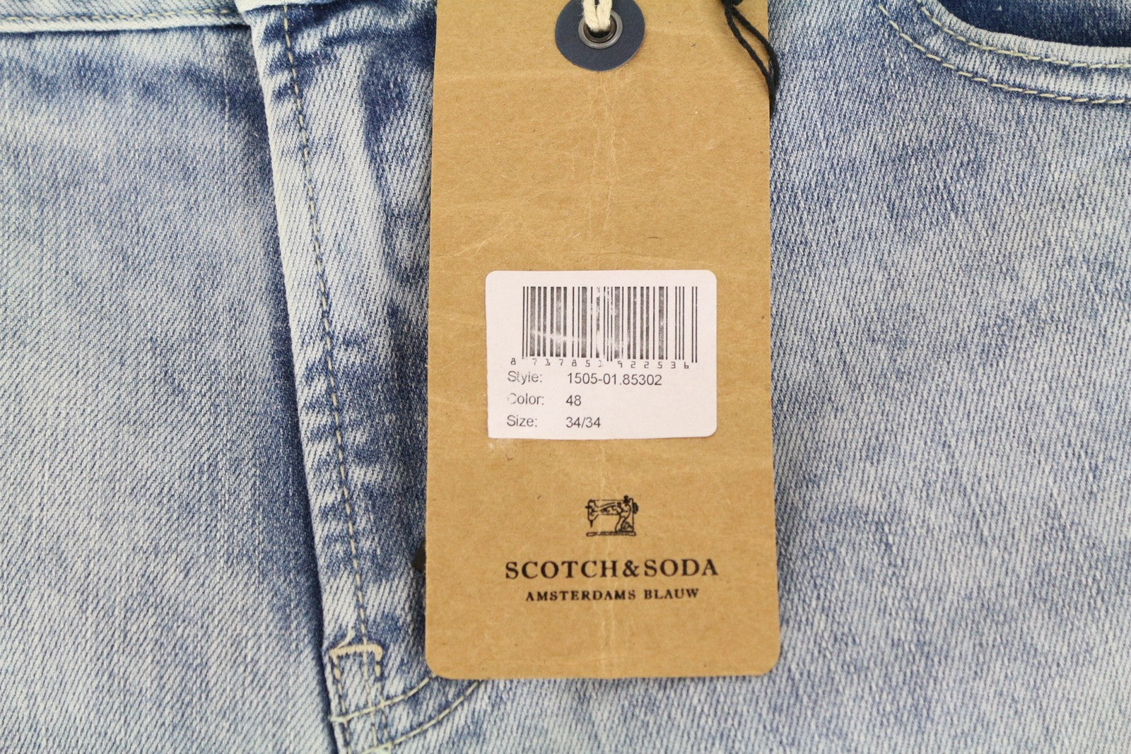 SCOTCH & SODA Skim Men Jeans W34/L34 Blue Cotton Stretch Skinny Fit Wash
