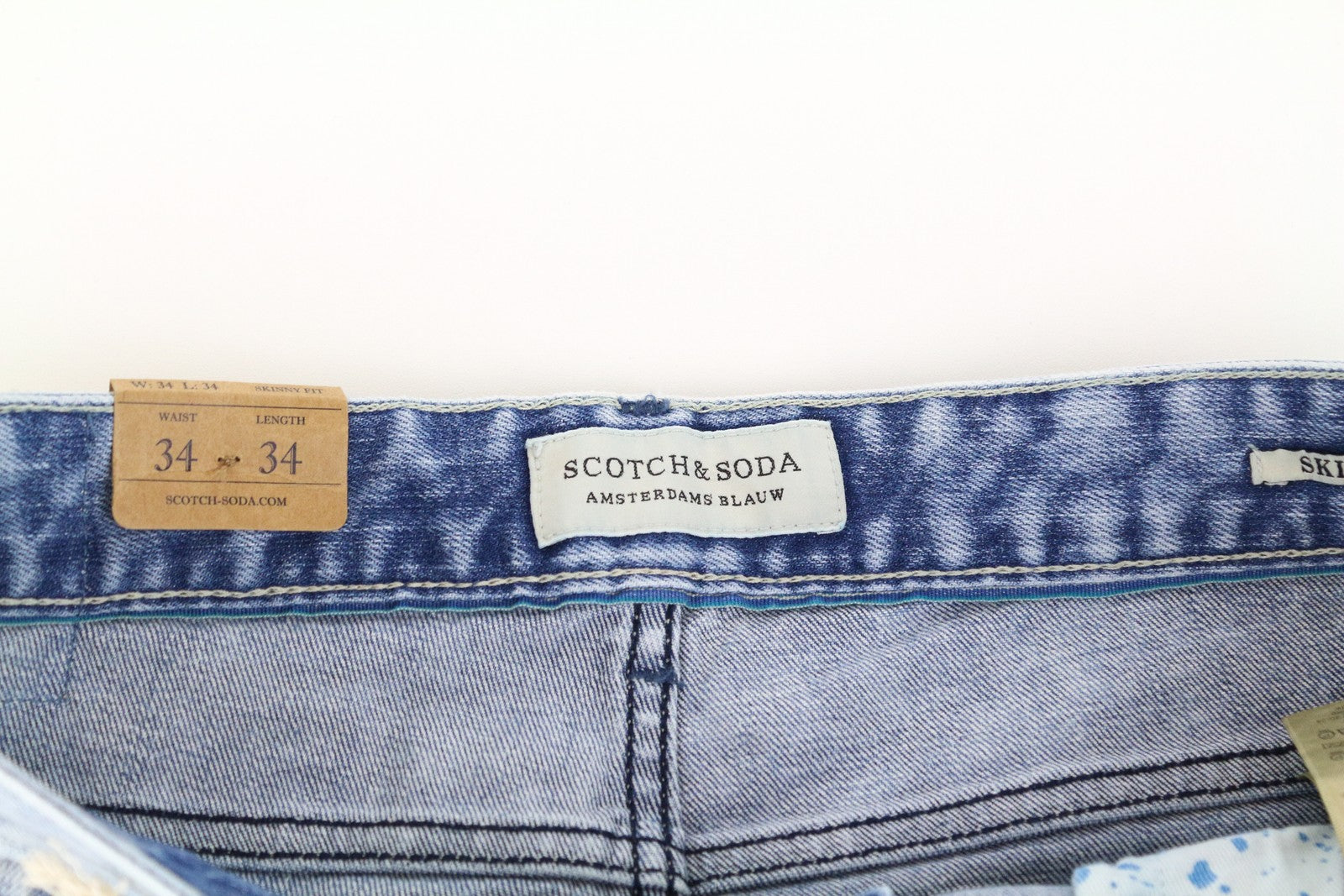SCOTCH & SODA Skim Men Jeans W34/L34 Blue Cotton Stretch Skinny Fit Wash