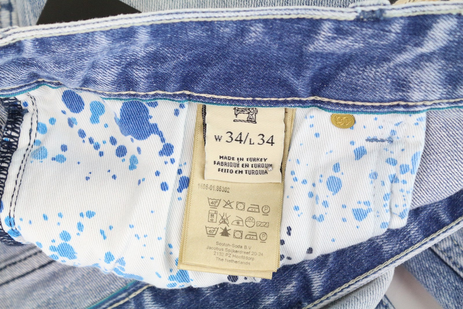 SCOTCH & SODA Skim Men Jeans W34/L34 Blue Cotton Stretch Skinny Fit Wash