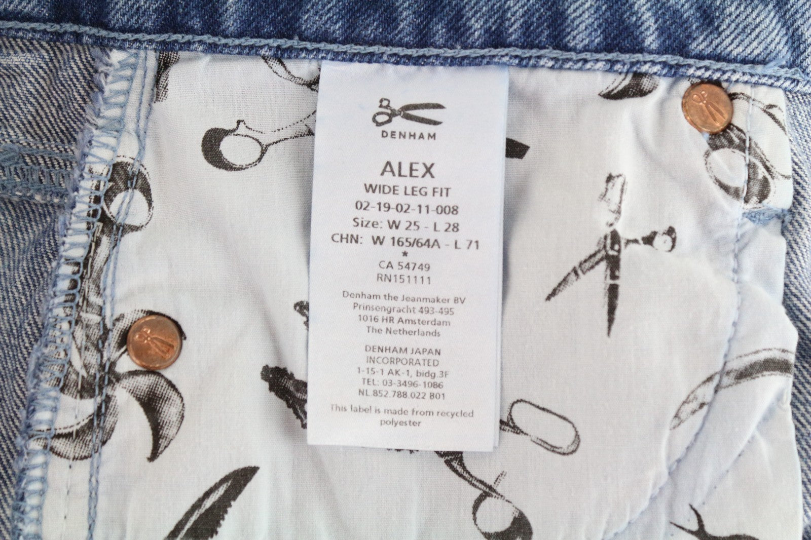 DENHAM Alex Women Jeans W25/L28 Blue Pure Cotton Wide Leg Fit Washed Denim