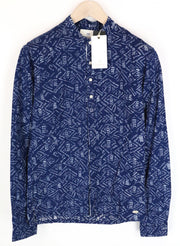 SCOTCH & SODA Ams Couture Men Shirt S Blue Cotton Linen Indigo Patterned