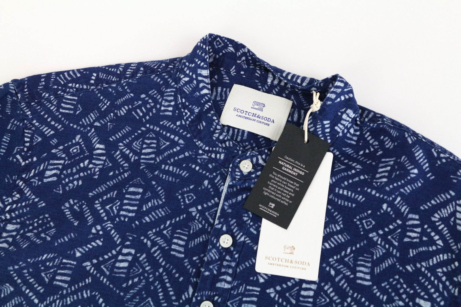 SCOTCH & SODA Ams Couture Men Shirt S Blue Cotton Linen Indigo Patterned