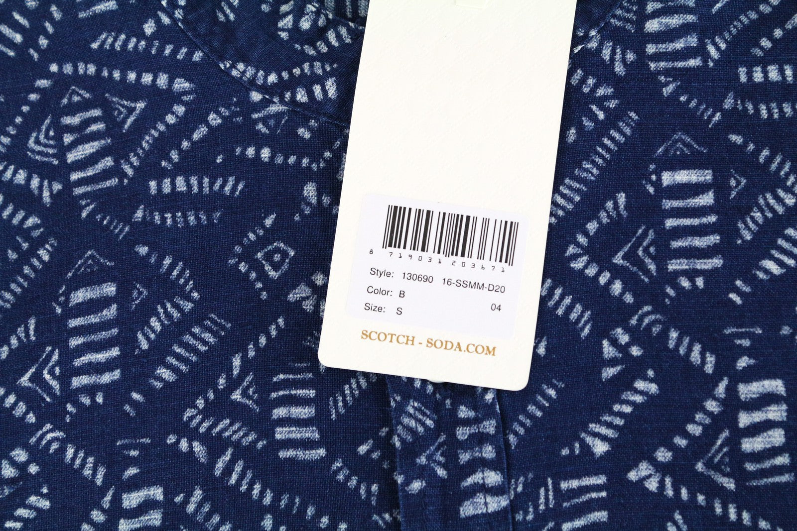 SCOTCH & SODA Ams Couture Men Shirt S Blue Cotton Linen Indigo Patterned