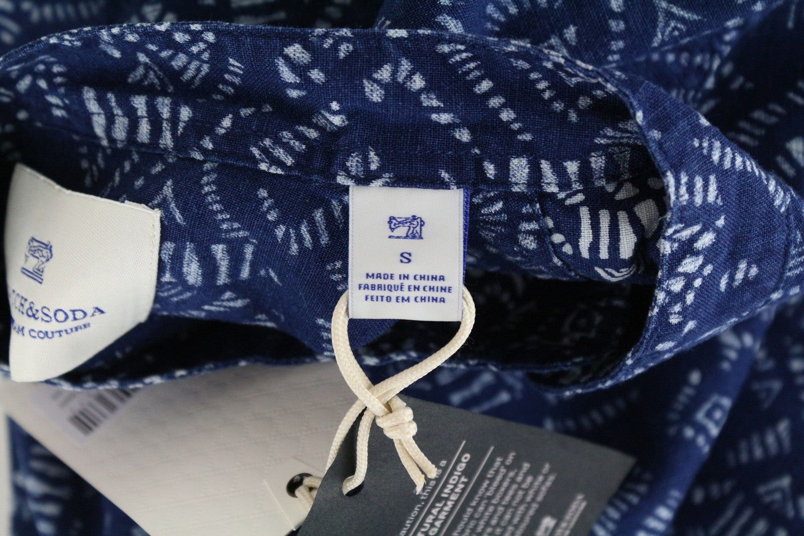 SCOTCH & SODA Ams Couture Men Shirt S Blue Cotton Linen Indigo Patterned