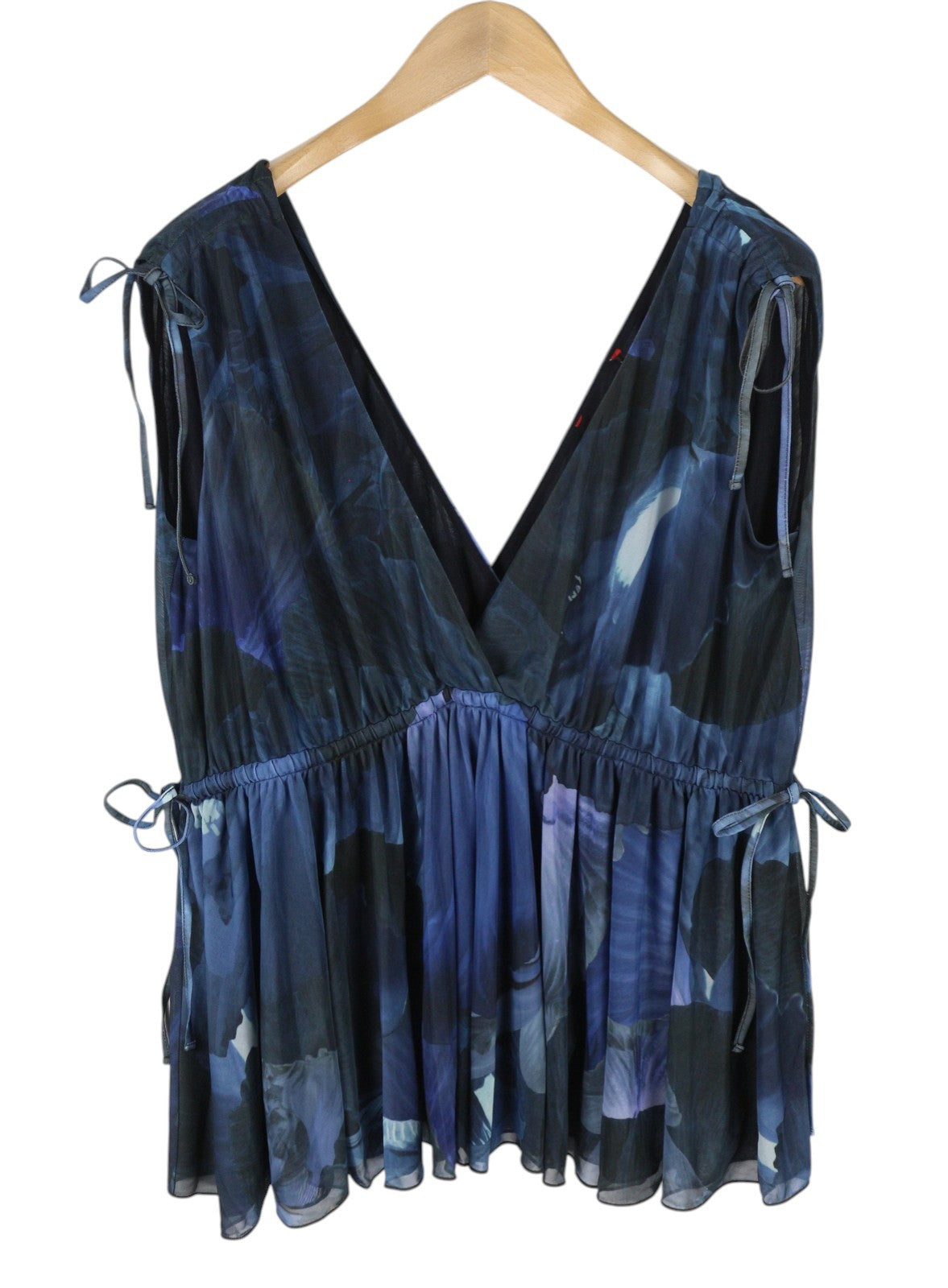 MAX&CO. Women Blouse S Dark Blue Floral Print Depp V-Neck Sleeveless