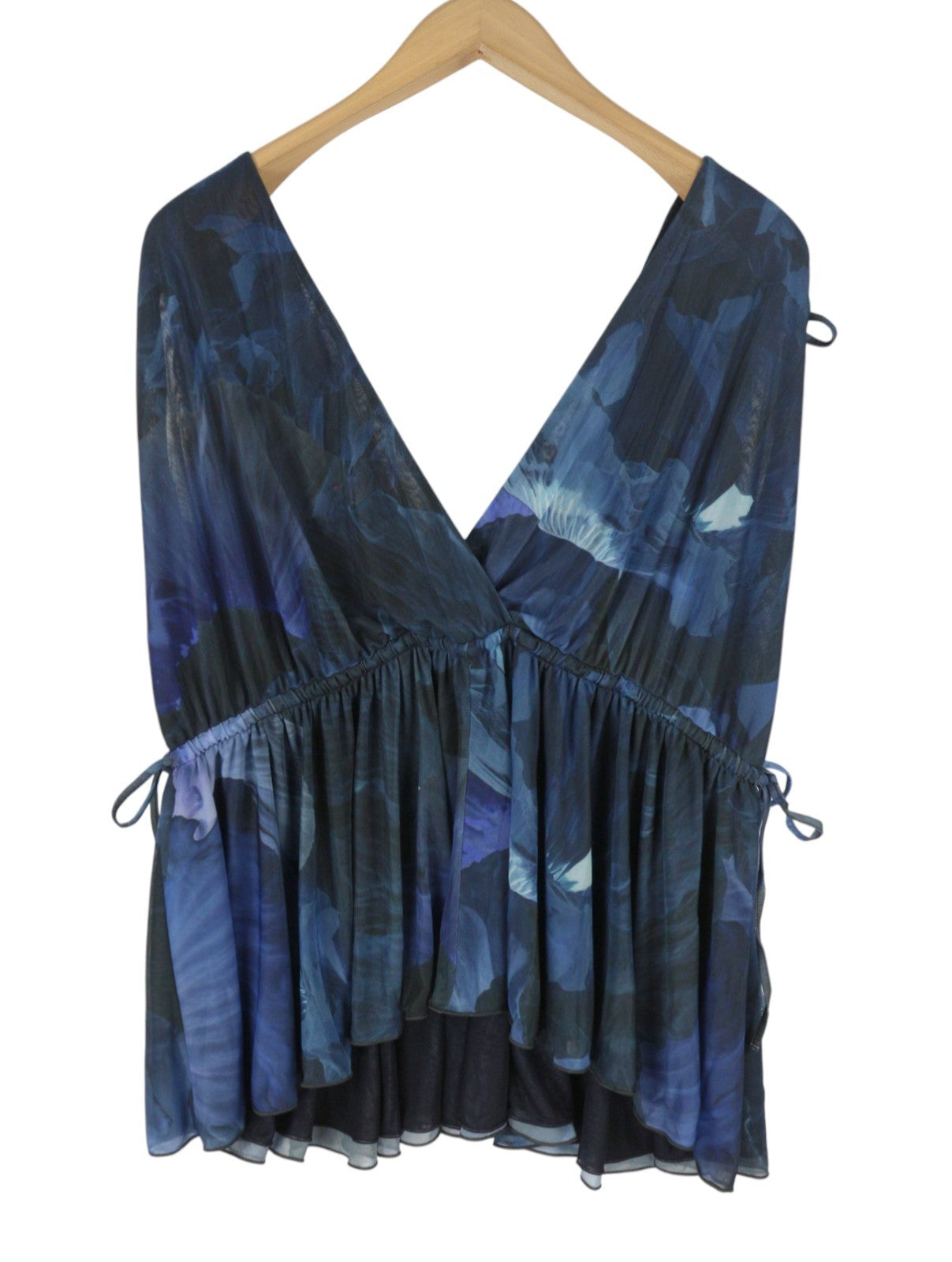 MAX&CO. Women Blouse S Dark Blue Floral Print Depp V-Neck Sleeveless