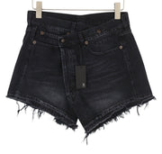 R13 Cross Over Women Shorts 27 Jake Black Whiskers Faded Distress PS26