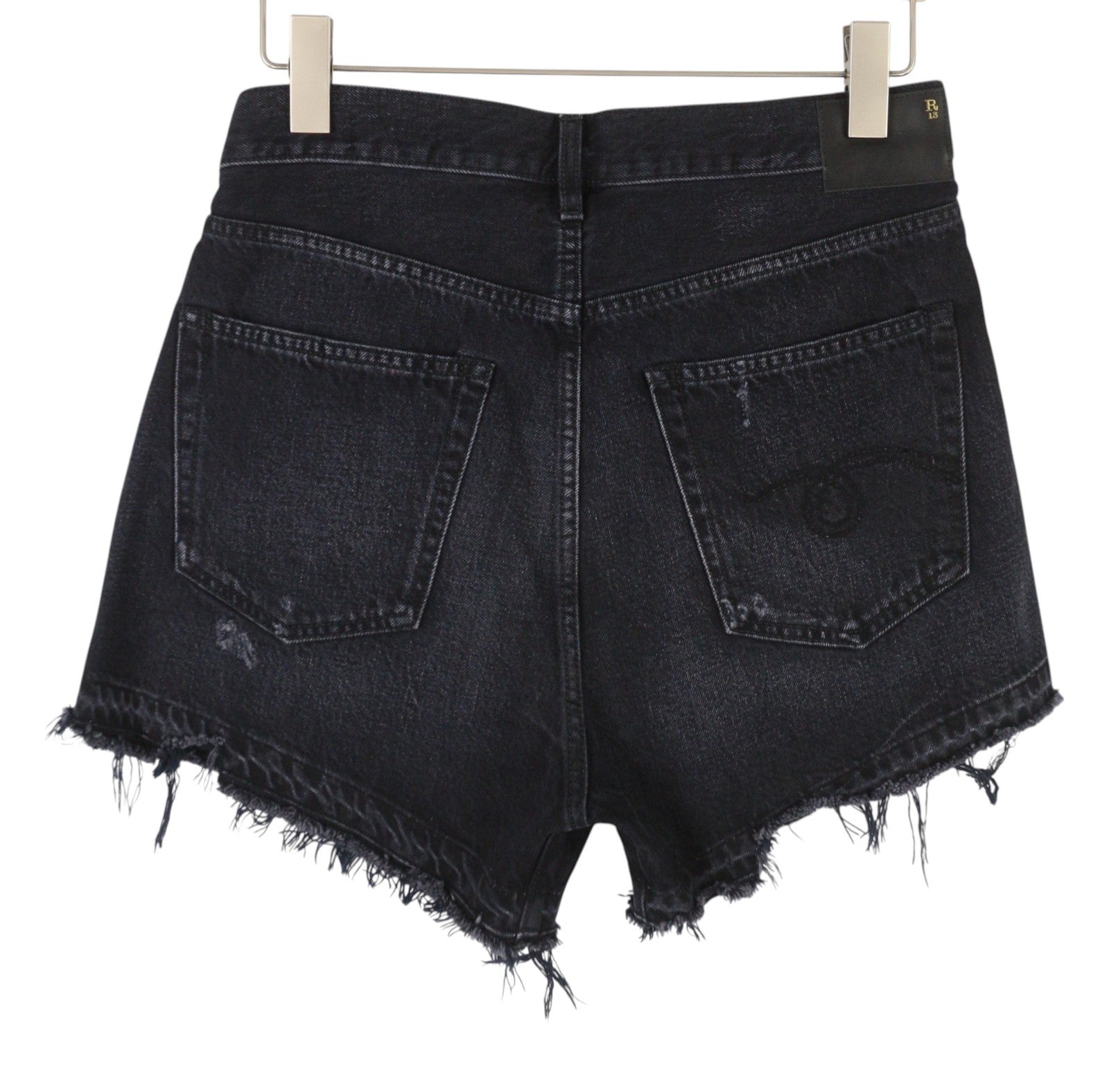 R13 Cross Over Women Shorts 27 Jake Black Whiskers Faded Distress PS26