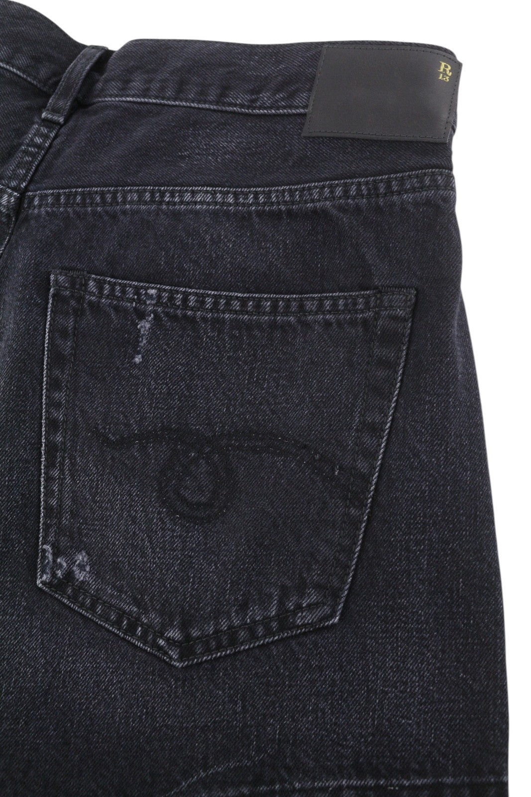 R13 Cross Over Women Shorts 27 Jake Black Whiskers Faded Distress PS26