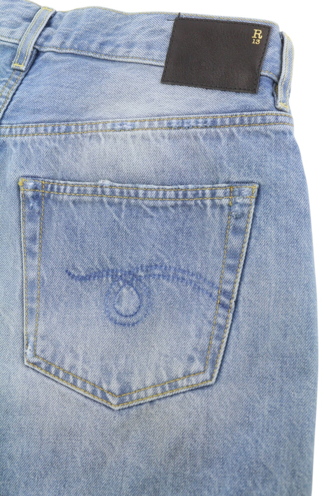 R13 Cross Over Women Shorts 24 Bain Blue Asymmetric Button Fastening Denim