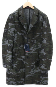 TOMMY HILFIGER Herringbone Camo Men Coat ~M Single Breasted Wool Blend Tailored