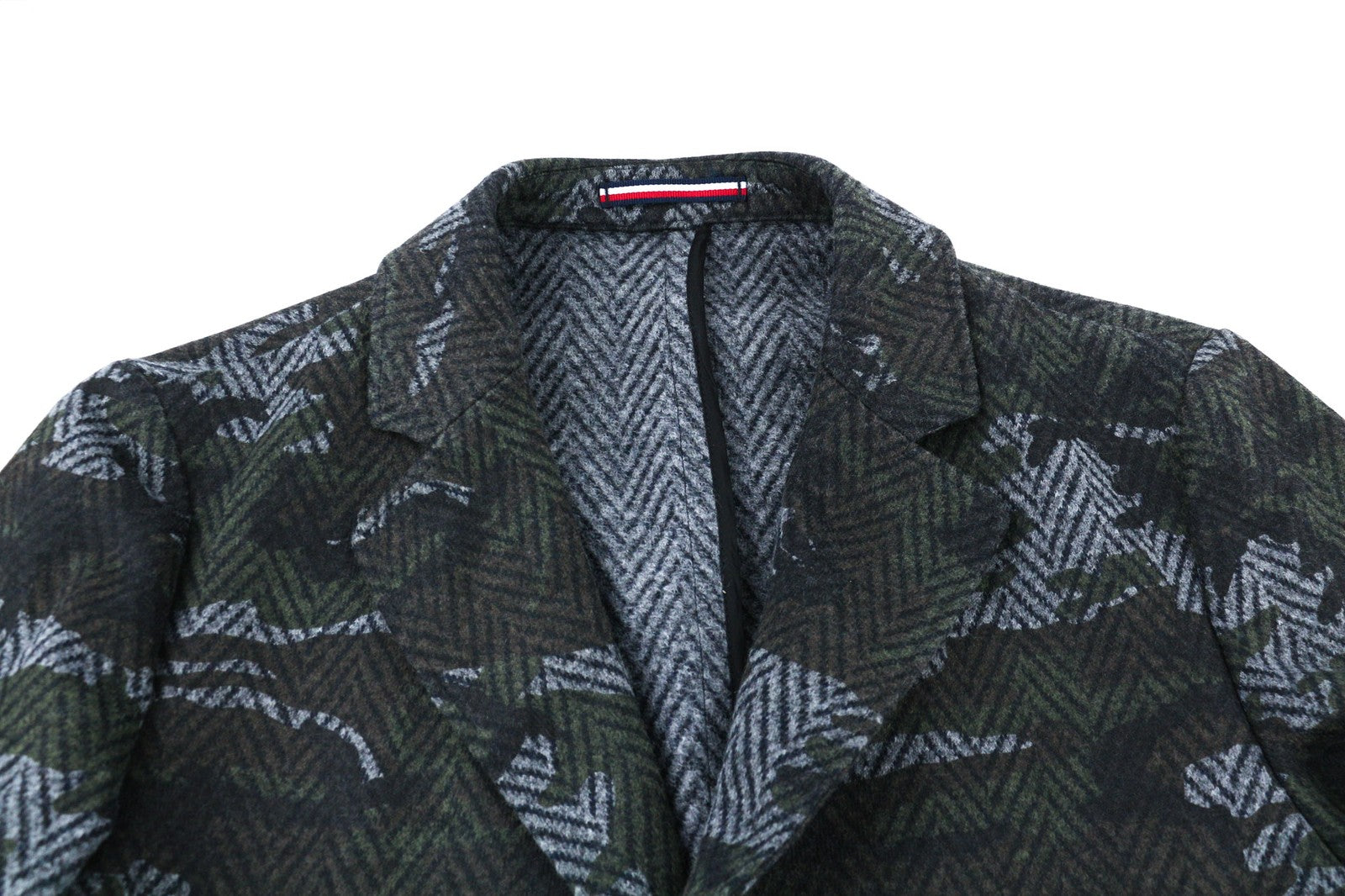 TOMMY HILFIGER Herringbone Camo Men Coat ~M Single Breasted Wool Blend Tailored