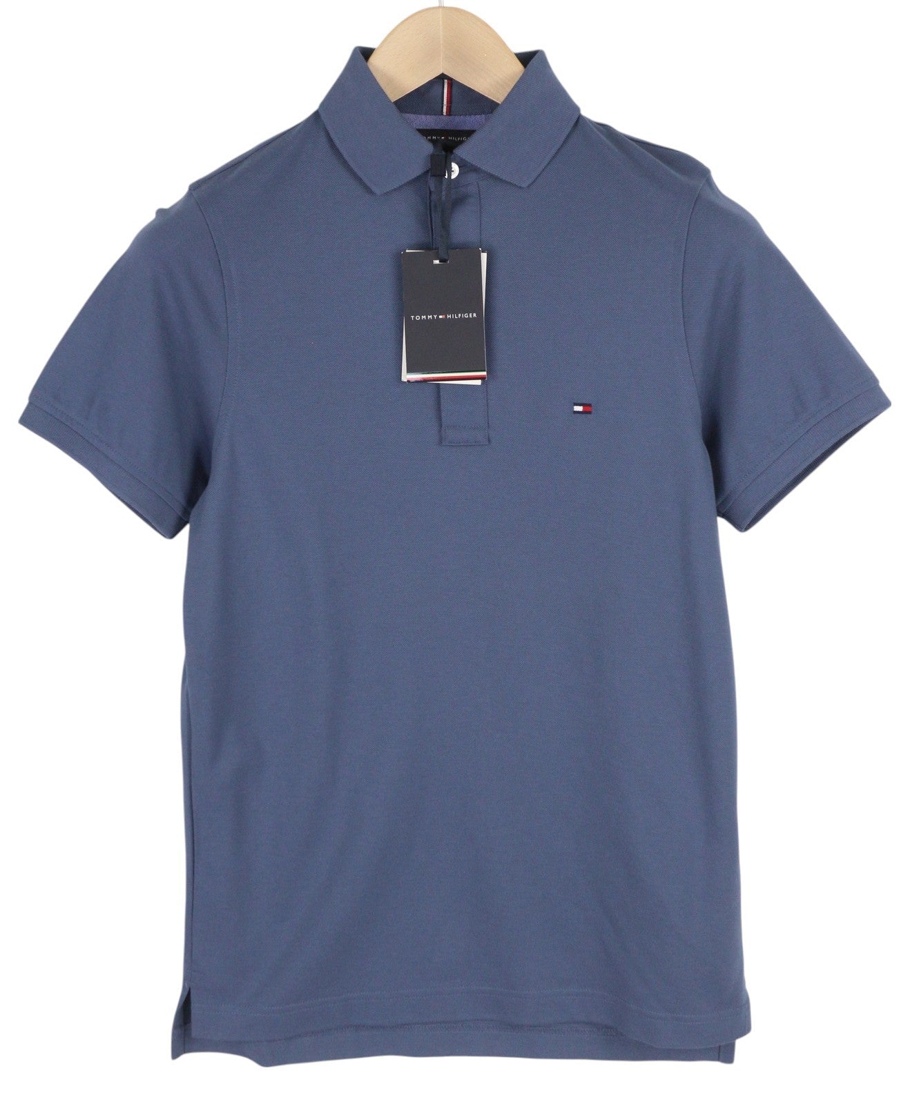 TOMMY HILFIGER Slim Polo Men T-Shirt XS Faded Blue Short Sleeve Cotton