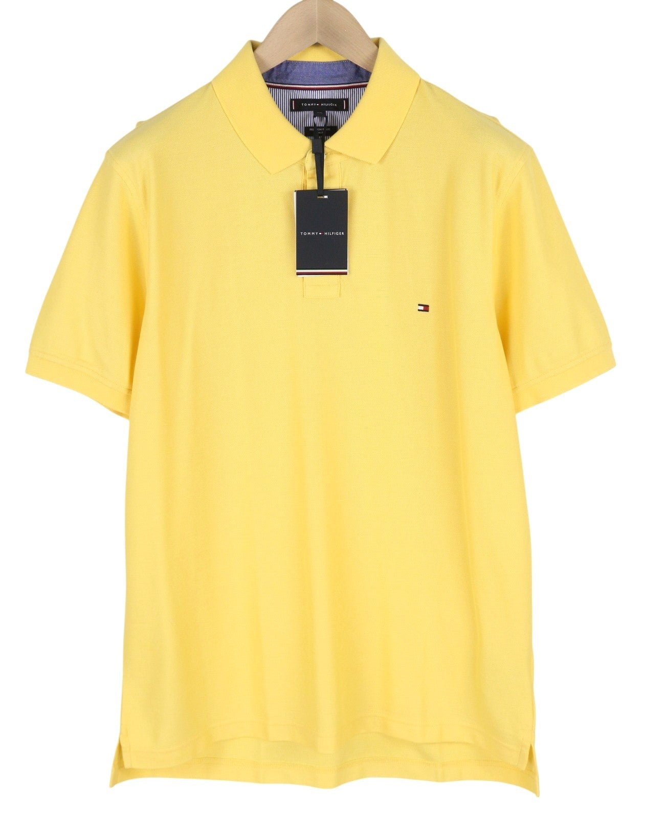 TOMMY HILFIGER Men T-Shirt 2XL Yellow Premium Pique Slim Fit Short Sleeve